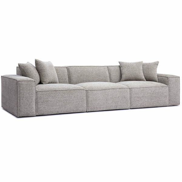 Sofa tapicerowana o harmonijnych proporcjach z wyraznym zarysem w odcieniu szarosci