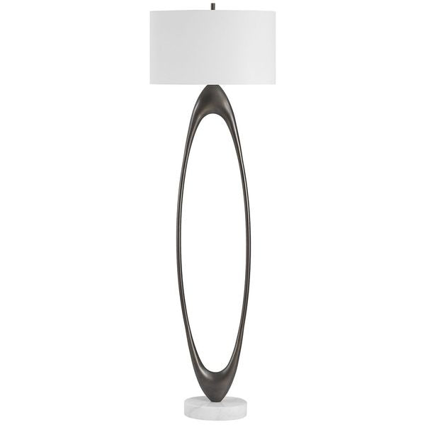 Lampa podlogowa o miekkim zarysie z wyraznym zarysem w odcieniu bieli