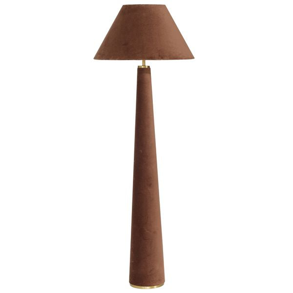 Lampa podlogowa o wyrazistej formie z oszczednym detalem w odcieniu czerwieni