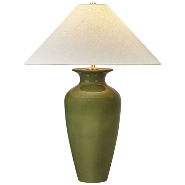 Lampa stolowa o miekkim zarysie z oszczednym detalem w odcieniu brazu